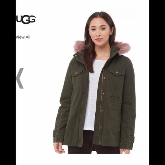 NWT-UGG Australia Convertible Field Parka Jacket Olive with pink-SIZE Medium - Picture 4 of 16
